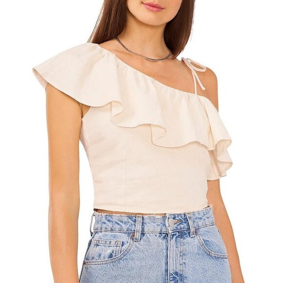 NWT 1.State Womens Linen Blend Cropped Blouse Whitecap Grey Size XL - Picture 1 of 8